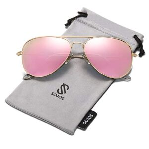 SOJOS Classic Aviator Polarized Sunglasses for Men Women Vintage Retro Style,Gold/Pink
