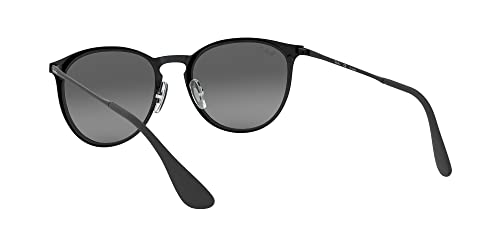 Ray-Ban RB3539 Erika Metal Round Sunglasses, Black/Polarized Light Grey Gradient Grey, 54 mm