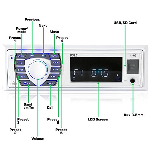Pyle Marine Receiver & Speaker Kit - In-Dash LCD Digital Stereo Built-in Bluetooth & Microphone w/ AM FM Radio System 5.25’’ Waterproof Speakers (2) MP3/USB/SD Readers & Remote Control - PLMRKT36WT
