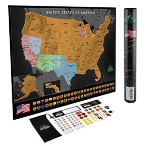 scratch off map of the united states – us scratch off travel map with 50 state flags and landmarks – map to track states visited, full accessories set included, gift for travelers, by earthabitats