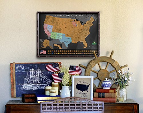 Scratch Off Map of The United States – US Scratch Off Travel Map with 50 State Flags and Landmarks – Map to Track States Visited, Full Accessories Set Included, Gift for Travelers, by Earthabitats