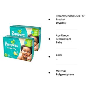 Pampers Baby Dry Diapers Size 3 Jumbo Pack, 32 Count, Pack of 2