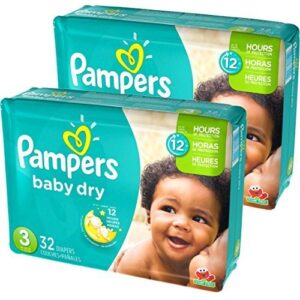 pampers baby dry diapers size 3 jumbo pack, 32 count, pack of 2