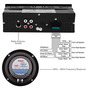 Pyle Marine Head Unit Receiver Speaker Kit - In-Dash LCD Digital Stereo Built-in Bluetooth & Microphone w/ AM FM Radio System 6.5’’ Waterproof Speakers (4) MP3/SD Readers & Remote Control -PLMRKT48BK