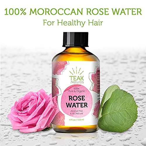 ROSE WATER TONER by Teak Naturals, 100% Organic Natural Moroccan Rosewater (Chemical Free) 4 oz