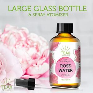 ROSE WATER TONER by Teak Naturals, 100% Organic Natural Moroccan Rosewater (Chemical Free) 4 oz