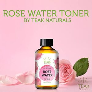 ROSE WATER TONER by Teak Naturals, 100% Organic Natural Moroccan Rosewater (Chemical Free) 4 oz