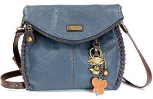 chala charming crossbody bag - flap top and metal key charm in navy blue, cross-body or shoulder purse - navy fox
