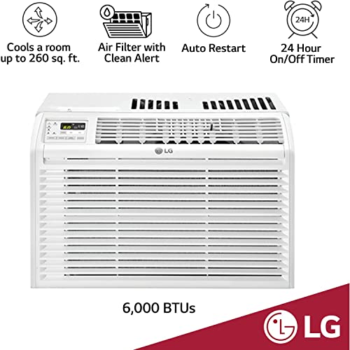 LG 6,000 BTU Window Conditioner, Cools 250 Sq.Ft. (10' x 25' Room Size), Quiet Operation, Electronic Control with Remote, 2 Cooling & Fan Speeds, 2-Way Air Deflection, Auto Restart, 115V, White