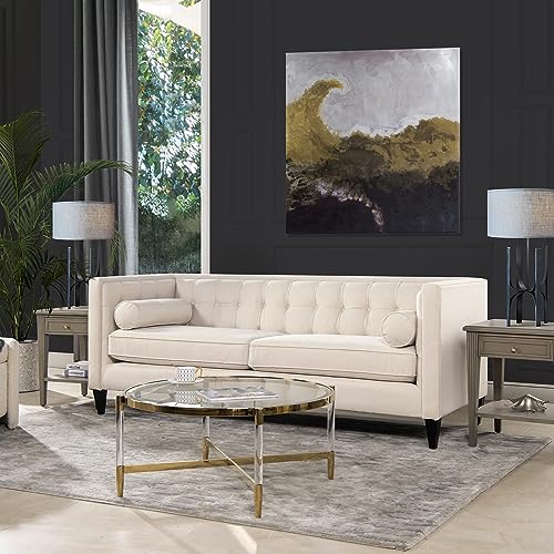 Jennifer Taylor Home Jack 84" Modern Tuxedo Tufted Sofa, Sky Neutral Beige Polyester