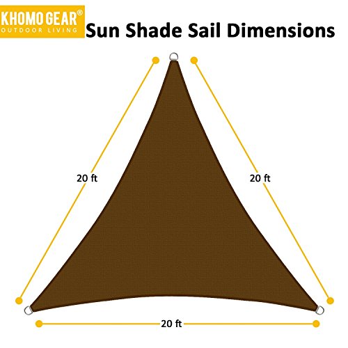 KHOMO GEAR Triangle Sun Shade Sail 20 x 20 x 20 Ft UV Block Fabric - Brown
