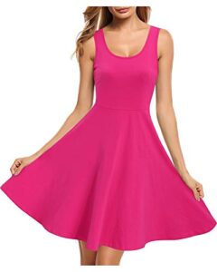 styleword women's 2023 summer hot pink casual beach cotton sundress fit and flare midi skater barbie halloween dress(rose,s)