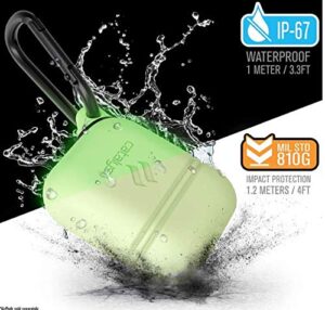 catalyst waterproof airpods 1 & 2 case with premium carabiner, compatible wireless charging, one-piece design, protective cover soft skin, high drop protection, silicone sealing - glow in dark