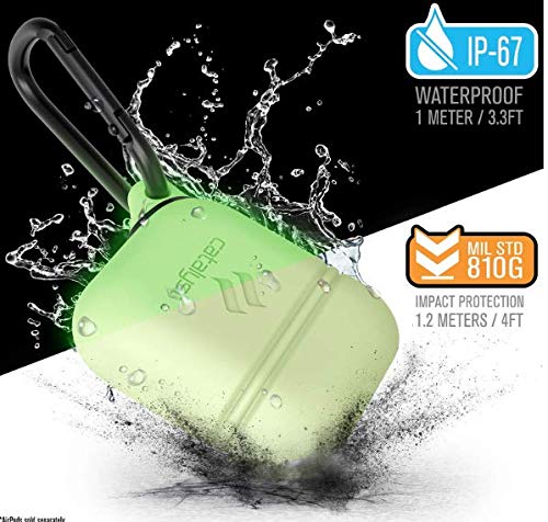 Catalyst Waterproof AirPods 1 & 2 Case with Premium Carabiner, Compatible Wireless Charging, One-Piece Design, Protective Cover Soft Skin, High Drop Protection, Silicone Sealing - Glow in Dark