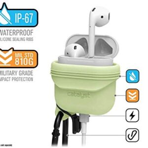 Catalyst Waterproof AirPods 1 & 2 Case with Premium Carabiner, Compatible Wireless Charging, One-Piece Design, Protective Cover Soft Skin, High Drop Protection, Silicone Sealing - Glow in Dark