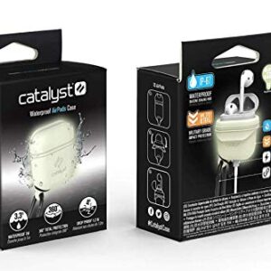 Catalyst Waterproof AirPods 1 & 2 Case with Premium Carabiner, Compatible Wireless Charging, One-Piece Design, Protective Cover Soft Skin, High Drop Protection, Silicone Sealing - Glow in Dark