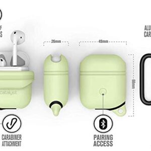 Catalyst Waterproof AirPods 1 & 2 Case with Premium Carabiner, Compatible Wireless Charging, One-Piece Design, Protective Cover Soft Skin, High Drop Protection, Silicone Sealing - Glow in Dark