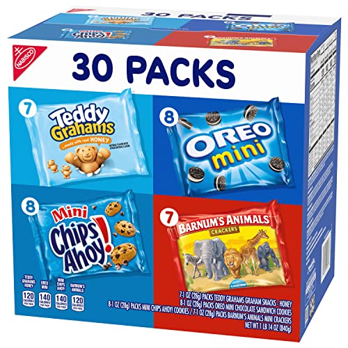 Nabisco Team Favorites Variety Pack, OREO Mini, CHIPS AHOY! Mini, Teddy Grahams Honey & Barnum's Animal Crackers, 30 Snack Packs