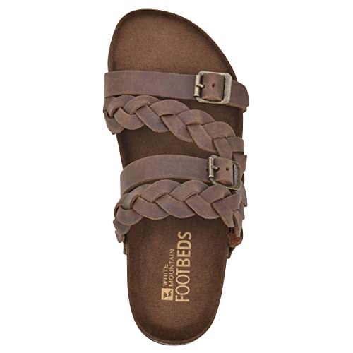 WHITE MOUNTAIN Shoes Holland Women's Flat Sandal, Brown/Leather, 8 M