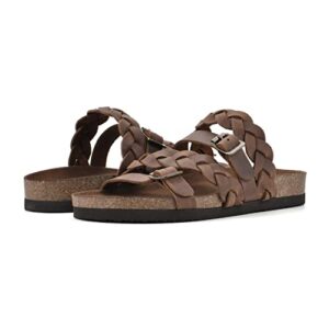 WHITE MOUNTAIN Shoes Holland Women's Flat Sandal, Brown/Leather, 8 M