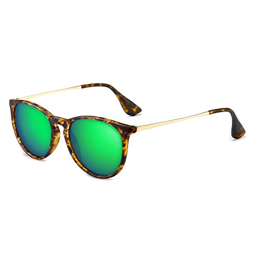 SUNGAIT Vintage Round Sunglasses for Women Men Classic Retro Designer Style (Amber Frame(Matte Finish)/Green Lens)