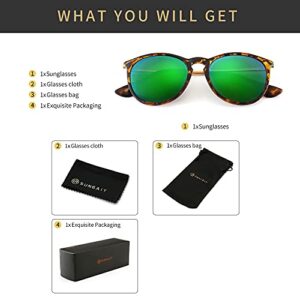 SUNGAIT Vintage Round Sunglasses for Women Men Classic Retro Designer Style (Amber Frame(Matte Finish)/Green Lens)