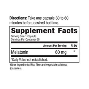 High Dosage Melatonin 60mg,Melatonin Max Ensures an Ample Supply of This Important Hormone, 60 Capsules