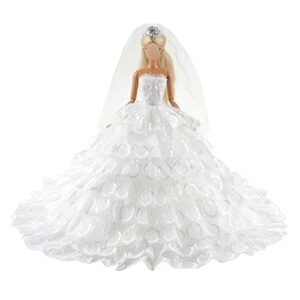 barwa wedding dress princess evening party white dress gown with veil for 11.5 inch dolls