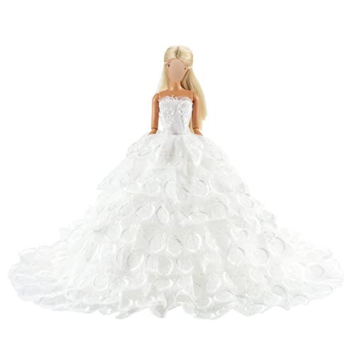 BARWA Wedding Dress Princess Evening Party White Dress Gown with Veil for 11.5 inch Dolls