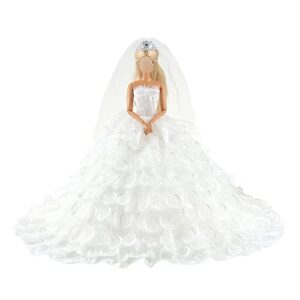 BARWA Wedding Dress Princess Evening Party White Dress Gown with Veil for 11.5 inch Dolls