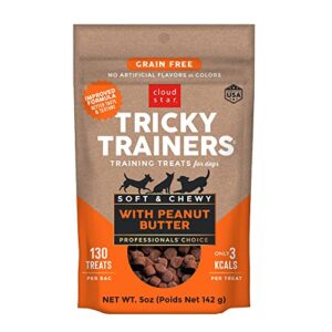 cloud star tricky trainers soft & chewy dog training treats 5 oz pouch, peanut butter flavor, grain-free low calorie behavior aid with 130 treats