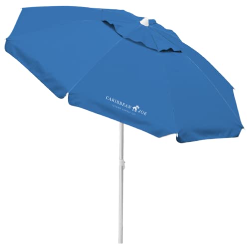 Caribbean Joe Beach Umbrella, Portable and Adjustable Tilt Sun Umbrella with UV Protection, Vented Canopy, Full 6.5 ft Arc, Blue