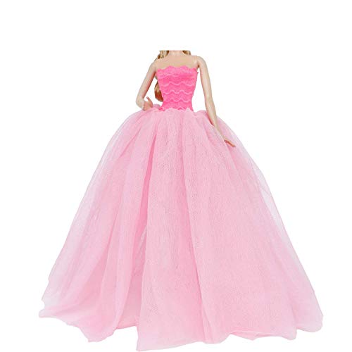 BJDBUS 11.5 inch Girl Doll Clothes, Pink Trailing Wedding Dress with Veil