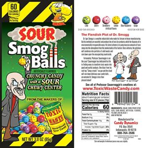 TOXIC WASTE | 3-Pack Bags of Sour Smog Balls | Deliciously Hard Candy with a Chewy Sour Center - 6 Flavors: Lime, Cherry, Strawberry, Lemon, Blue Raspberry, and Grape