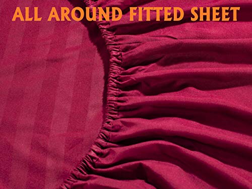 Elegant Comfort Best, Softest, Coziest 6-Piece Sheet Sets! - 1500 Thread Count Egyptian Quality Luxurious Wrinkle Resistant 6-Piece Damask Stripe Bed Sheet Set, Queen Burgundy