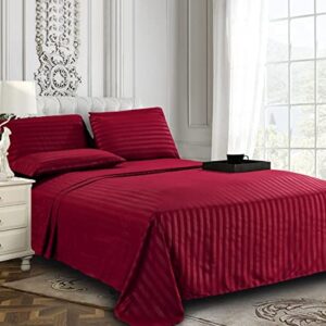 Elegant Comfort Best, Softest, Coziest 6-Piece Sheet Sets! - 1500 Thread Count Egyptian Quality Luxurious Wrinkle Resistant 6-Piece Damask Stripe Bed Sheet Set, California King Burgundy