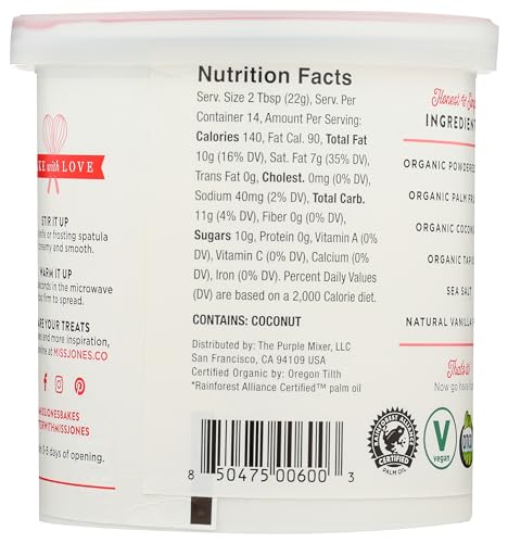 Miss Jones Baking Organic Buttercream Frosting, Perfect for Icing and Decorating, Vegan-Friendly: Vanilla (Pack of 1)