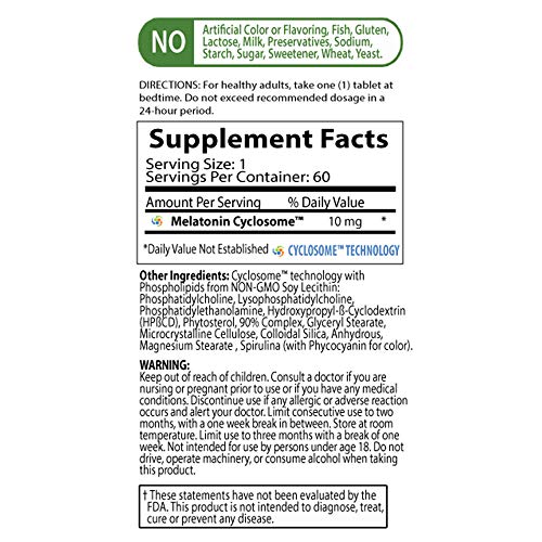 NATURE'S ESSENTIALS Melatonin 10mg (3mg Immediate Release & 7mg Extended Release) with Advanced Cyclosome Liposomal Delivery Technology - 60 Tablets