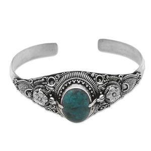 novica handmade turquoise cuff bracelet natural on 925 .925 sterling silver tone blue indonesia island paradise gemstone 'balinese magic'