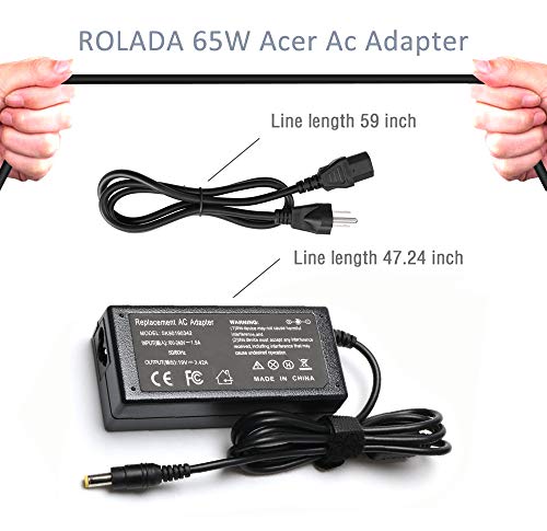 65W Laptop AC Adapter for Acer-Aspire E15 ES1 E1 E5; E1-571 E5-575G E1-510P E1-521 E3-111 E5-511P E5-521 E5-522 E5-551 E5-571 E5-573G ES1-111M ES1-411 ES1-511 ES1-521 ES1-531 E1-572-6870