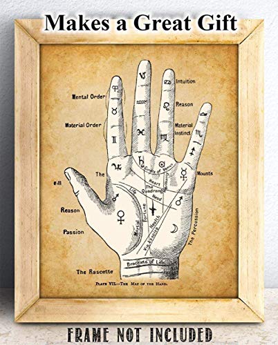 Palm Reading Divination Chart - Classic Fortune Teller Decor, Chiromancy Wall Art, Gift for Oddity Palm Readers, Palmistry and Astrology Fans, 11x14 Unframed Art Print Poster