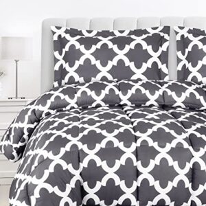utopia bedding - comforter set with 2 pillow shams - 3 pieces bedding comforter sets - down alternative comforter - soft and comfortable - machine washable, quatrefoil gray, king