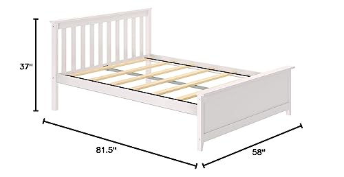 Max & Lily Full Bed, Wood Bed Frame with Headboard For Kids, Slatted, White