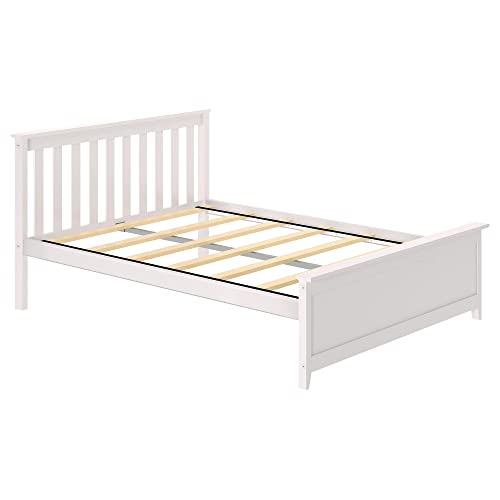 Max & Lily Full Bed, Wood Bed Frame with Headboard For Kids, Slatted, White