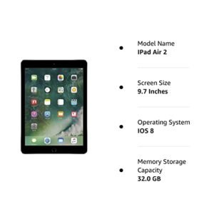 Apple iPad Air 2 9.7-Inch, 32GB Tablet (Space Gray) (Renewed)