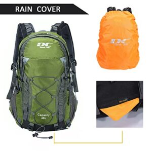 Diamond Candy Waterproof Hiking Backpack for Men and Women, Lightweight Day Pack for Travel Camping, ArmyGreen, 40L