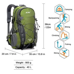 Diamond Candy Waterproof Hiking Backpack for Men and Women, Lightweight Day Pack for Travel Camping, ArmyGreen, 40L