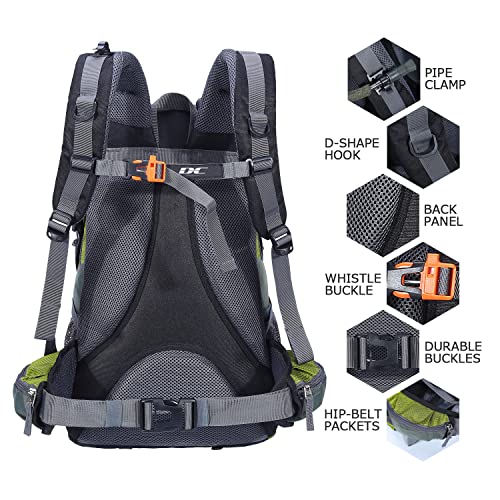 Diamond Candy Waterproof Hiking Backpack for Men and Women, Lightweight Day Pack for Travel Camping, ArmyGreen, 40L