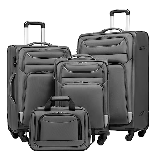 Coolife Luggage 4 Piece Set Suitcase Spinner TSA Lock Softshell lightweight (gray)