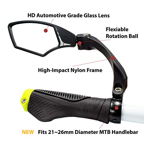 Hafny NEW Handlebar Bike Mirror, HD,Blast-resistant, E-bike Mirror, Glass Lens, HF-MR095 (Silver Left)